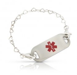 Sterling Silver Heart Chain Medical ID Alert Bracelet
